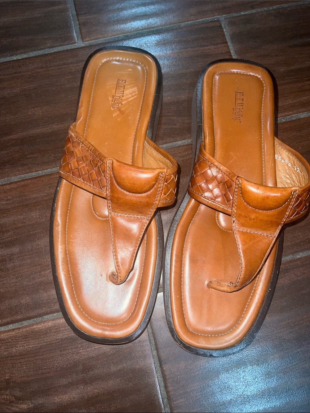 Men's Cognac Leather Woven Thong Sandals